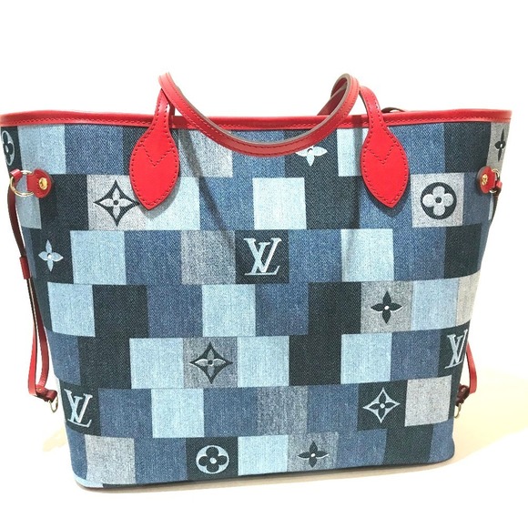 Louis Vuitton Patchwork Neverfull MM Shoulder Bag Denim Blue - Picture 1 of 4